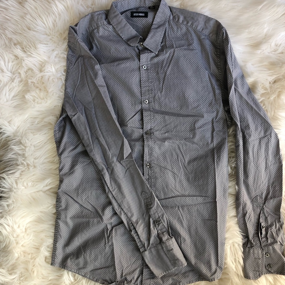Grey with Black Dots Button Down